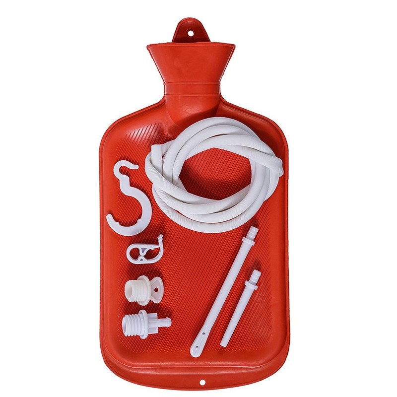 Enema Bag Anal Douche for Men Women BPA Free (2 Quart) Hot 8 Piece Set, Red