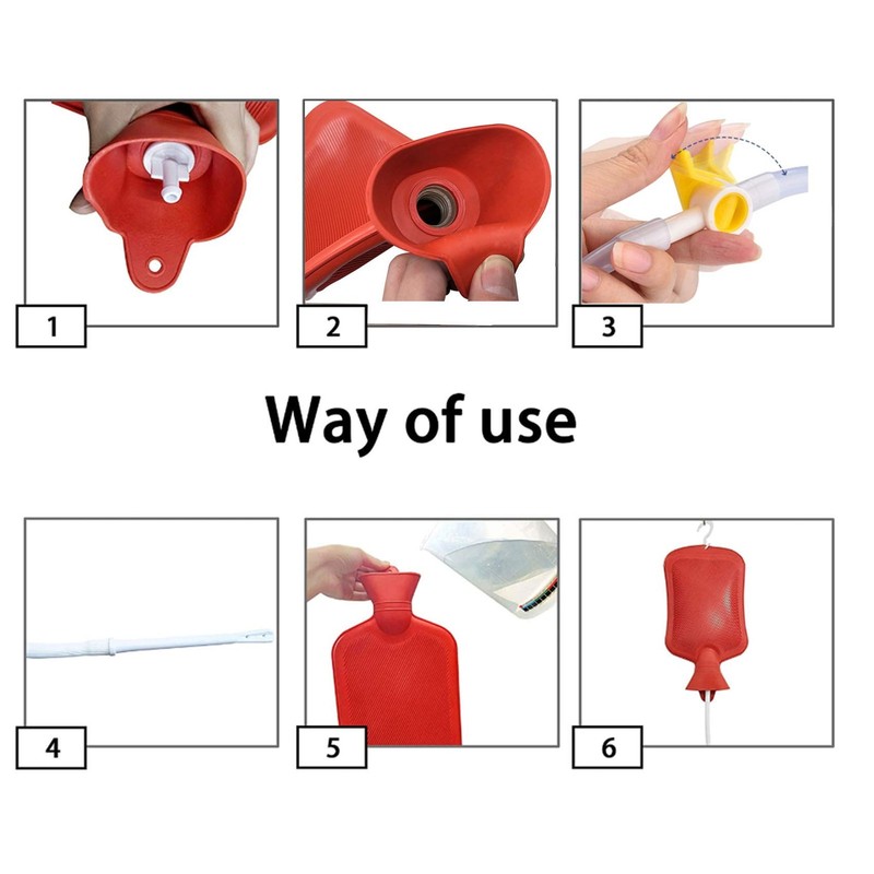 GNEGKLEAN Coffee Enema Bag Kit - 5.0ft Silicone Hose 2L 6 Piece Set, Red gallery