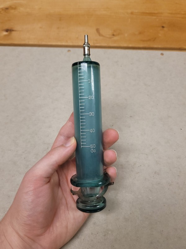 Antique 1930s VIM Emerald No 851 Medical Syringe Green Glass RARE 50CC Large gallery