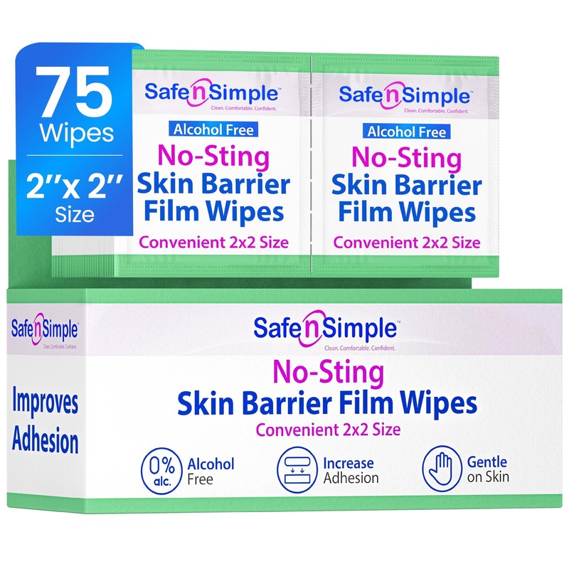 Skin Barrier Wipes No-Sting – 2″ x 2″ – 75 Count – Alcohol-Free Skin Prep Wip…