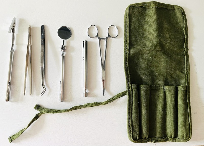 Vietnam Military Medical Kit Olive Drab Field Exam Set w/ Instruments & Mirror gallery