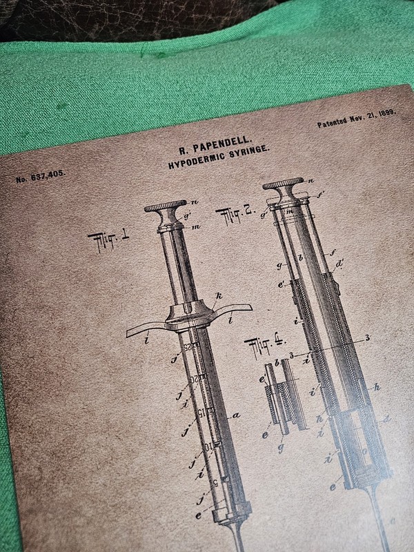 1st US PATENT of HYPODERMIC SYRINGE Art Print READY TO FRAME 1899 Papendell gallery