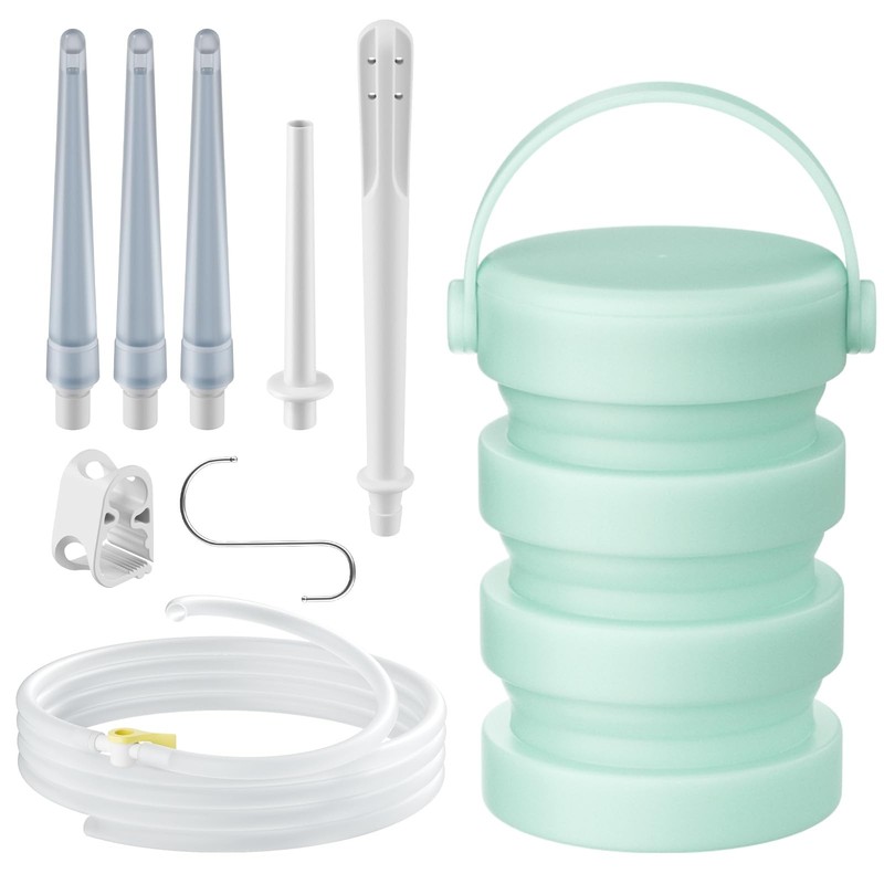 GNEGKLEAN Silicone Collapsible Enema Bucket Kit, 1.2 Quart Buckt, Green