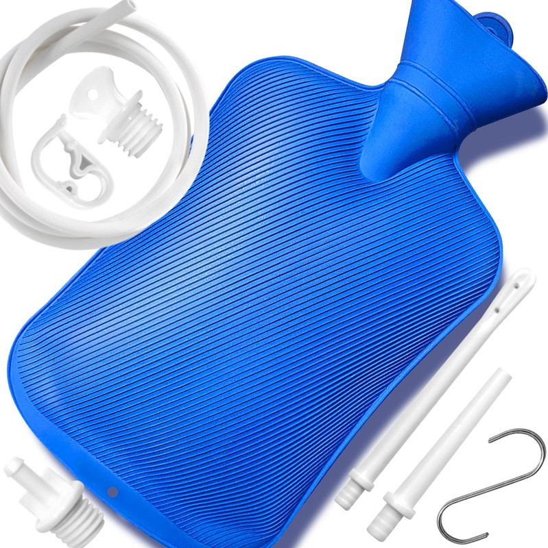 2 Quart Home Enema Bag Kit with Hose Tips and Water Flow Clamp – Blue, Blue