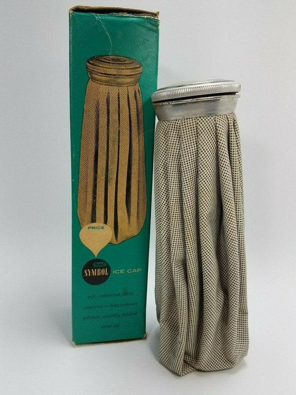 Rexalll Symbol Ice Cap Bag Fabric Covered Metal Cap Original Box 11″ Vintage