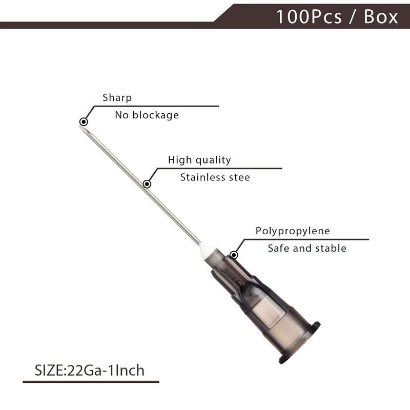 100 Pack 22 Ga 1 inch Disposable Needles with Caps for 22G gallery