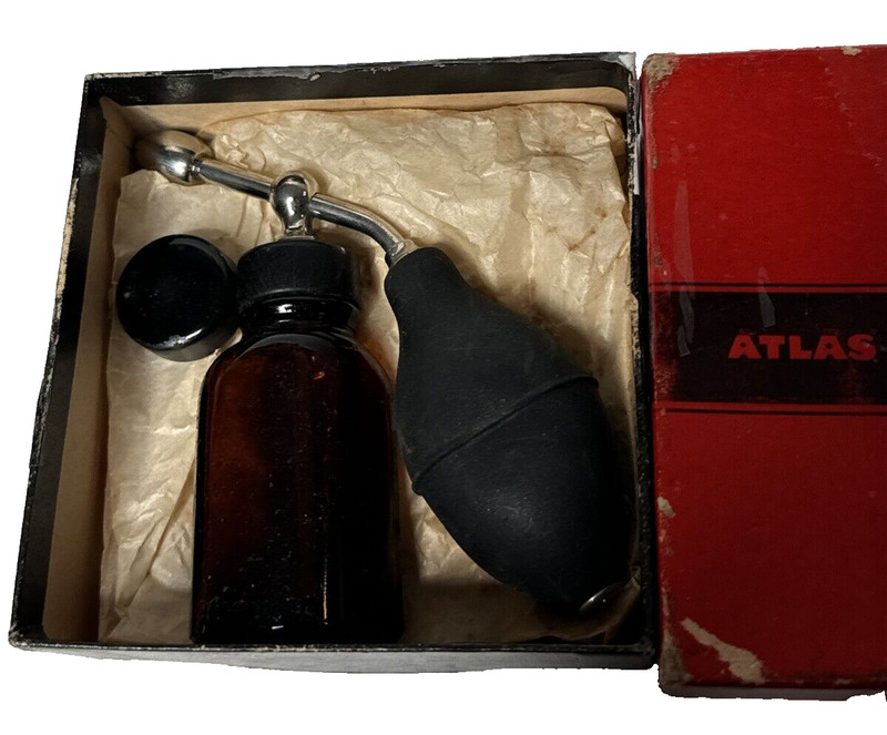 Atlas Jr Atomizer No. 82 Made In USA Original box Amber Glass Vintage