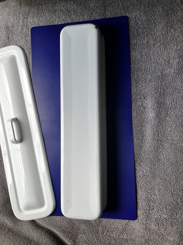 “RARE” Vtg Surgical Medical Enamel Porcelain Sterilizing Tray Pan W/lid 17x4x2 gallery