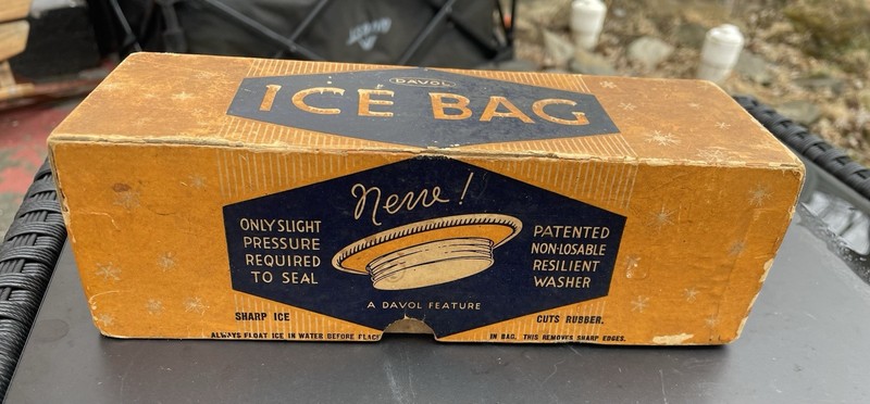 Vintage Antique WWII DAVOL Rubber Co. English Ice Bag #439 9″ w/ Original Box