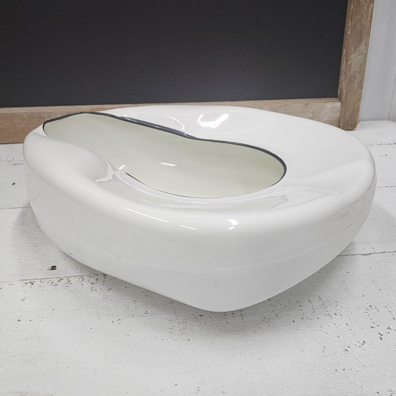 Vintage Enamel Bed Pan - Bedpan - White with Black Trim - item #6167 gallery