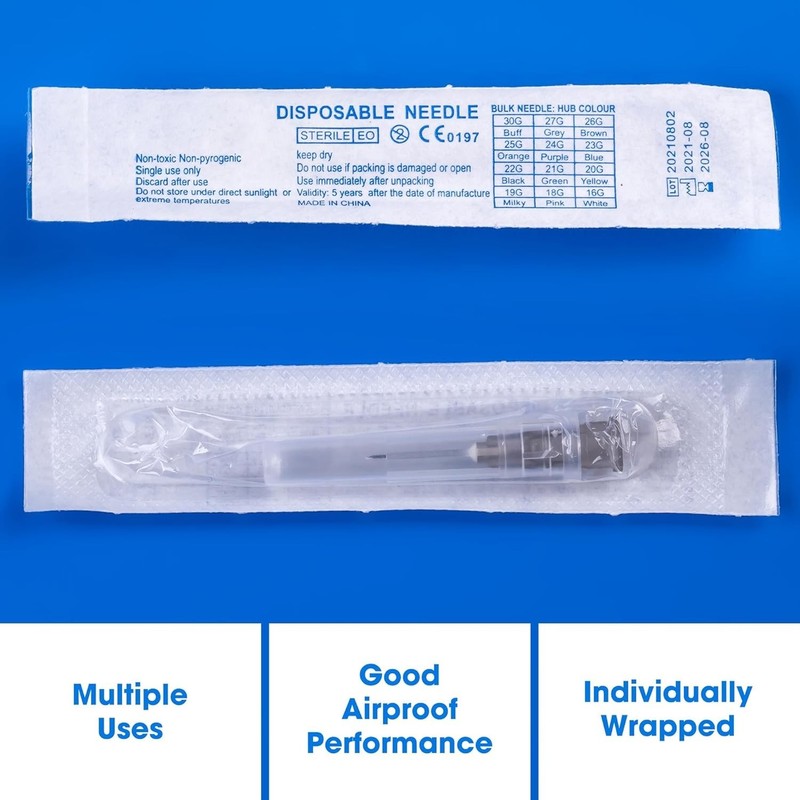100 Pack 27 Ga 1/2 inch Disposable Needles with Caps for 27G gallery