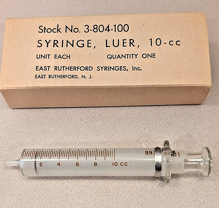Vtg U.S.Military Luer Glass Syringe 10cc New Old Stock Civil Defense Med Ideal