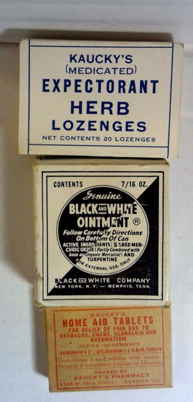 Antique lot of 3 1940's OTC's - EXPECTORANT - ANALAGESIC - ANTISEPTIC OINTMENT gallery