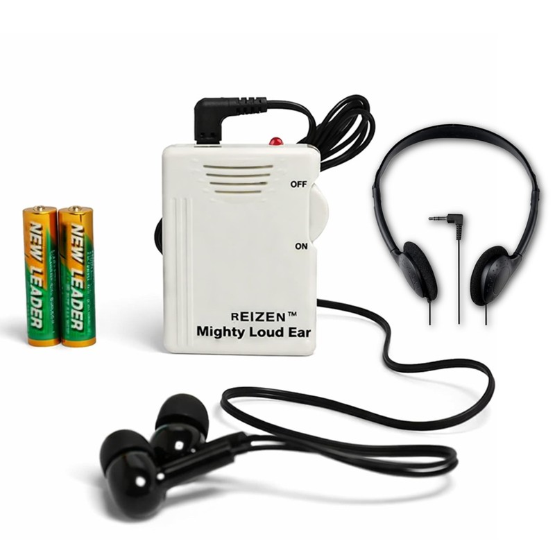 Reizen Mighty Loud Ear 120dB Personal Sound Hearing 3 Piece Set, White