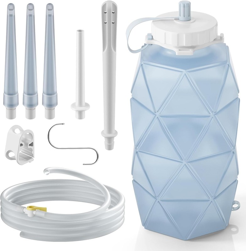 Collapsible Silicone Enema Bag Bottle Kit with 5.3ft 5R-SFWX-5BGM, White