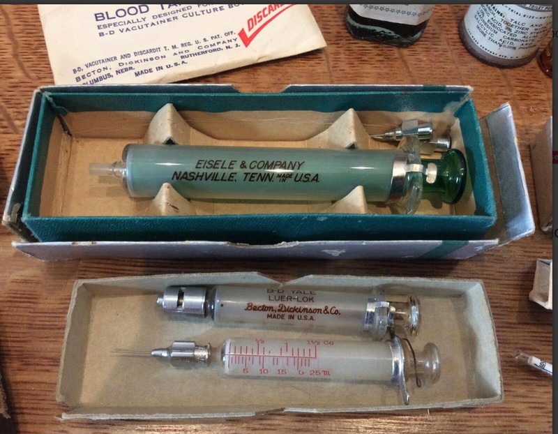 Vintage B-D YALE LUER-LOK, EISELE, IDEAL, APEX, GLASS SYRINGES, SNAKE BITE KIT gallery