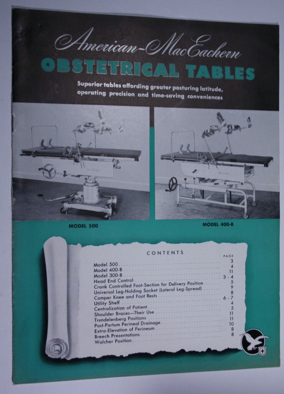 1948 OPERATING TABLE OBSTETRICAL CATALOG AMERICAN STERILZER MACEACHERN
