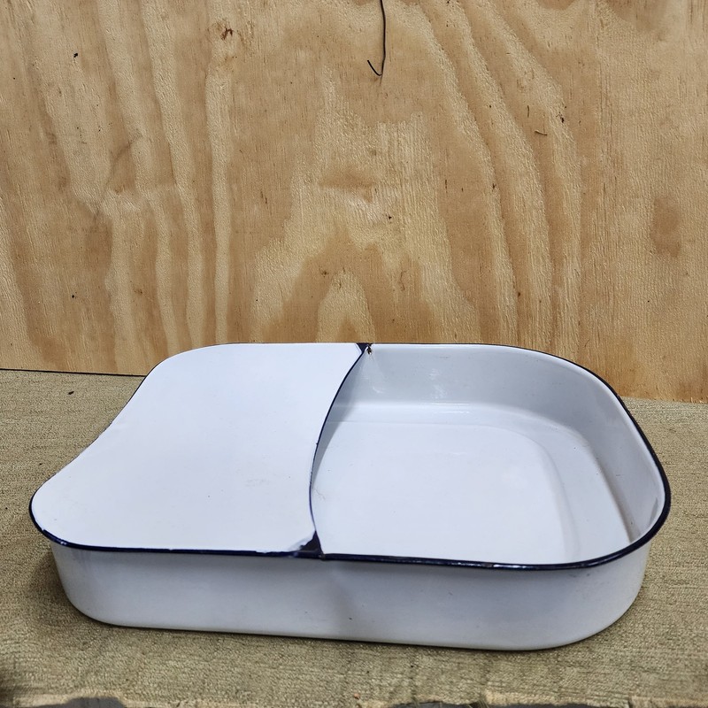 Vintage Enamel Bed Pan - Bedpan - White with Blue Trim - item #5498-4 gallery
