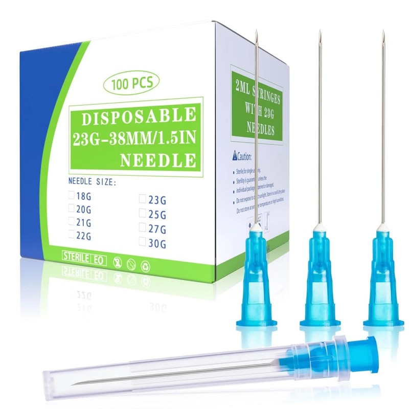 100Pack 23 Gauge 1.5 inch Luer Lock Industrial Accessories Needles, 23G-38MM