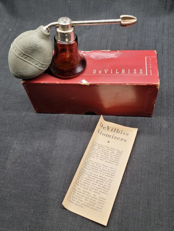 Vintage 1930’s DeVilbiss Atomizer #14 Amber Glass Perfume Medical + Original Box