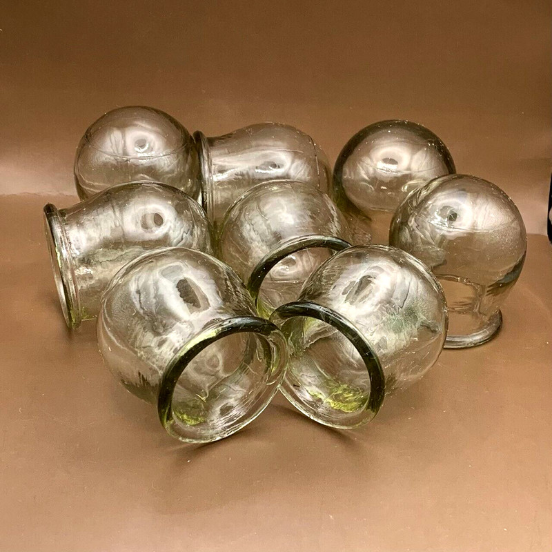 Vintage Health Medical Glass Jars Set 8 pcs. Fire Cupping. USSR Soviet Era, Rare