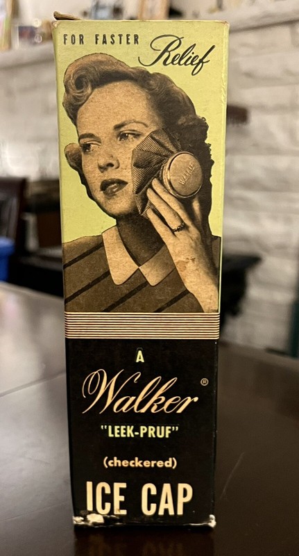 WALKER LEEK-PRUF 6" CHECKERED ICE CAP PACK IN BOX VINTAGE MEDICAL DEVICE DISPLAY