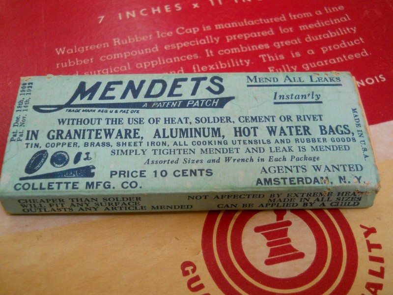 Vintage Walgreen Oval Ice Cap Bag / Mendets Rubber Mending Box gallery