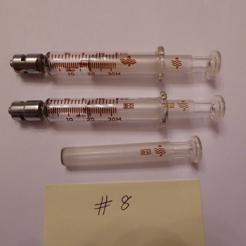 Lot 2 Vintage B-D Becton-Dickinson 2cc glass medical syringe multifit metal #8