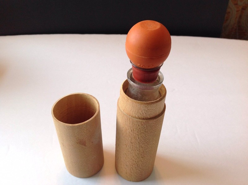 Vintage Rubber Bulb Glass Syringe In Wood Tube Container. Measurements Are Below gallery