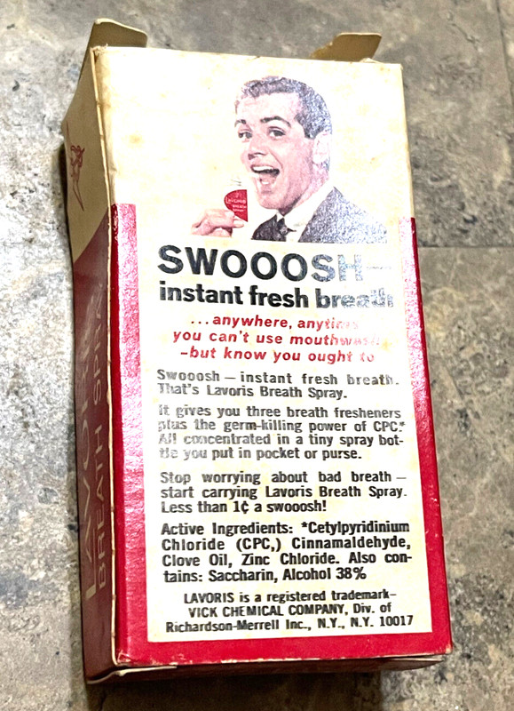 RARE RETRO VINTAGE NEW LAVORIS BREATH SPRAY IN ORIGINAL BOX MOUTHWASH 0.6 FL. OZ gallery