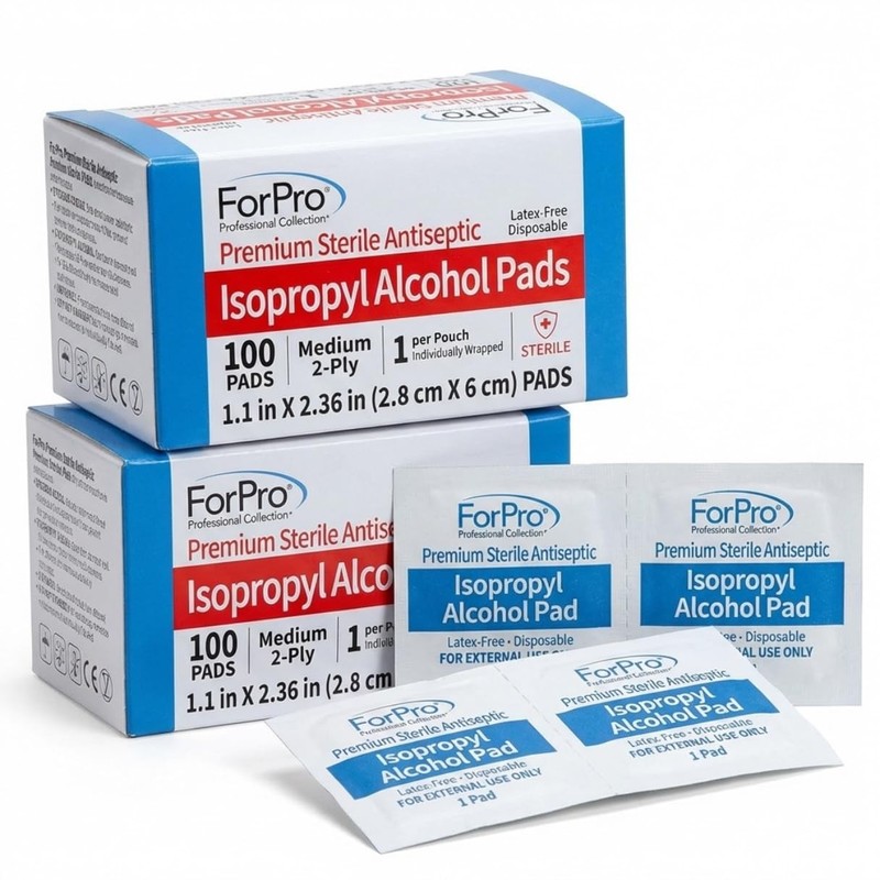 ForPro Alcohol Prep Pads, 200-Count Sterile Alcohol Wipes Individually Wrappe…