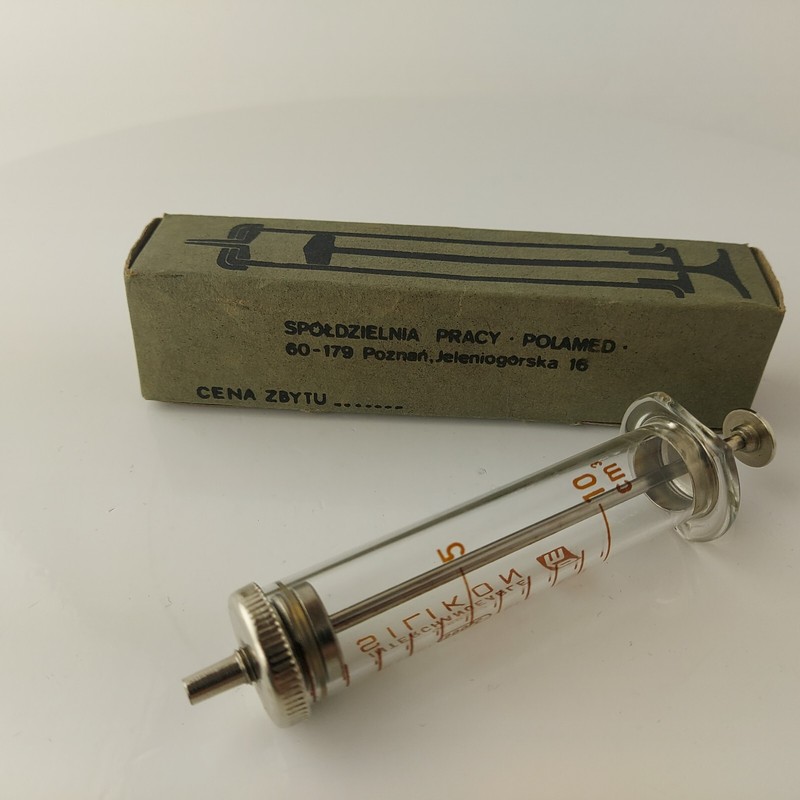 Vintage Glass Syringe 10 ml Interchangeable Silikon Polamed Poland #5678 gallery