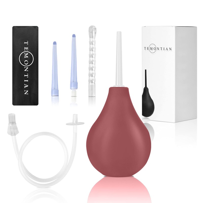 TEMONTIAN Enema Bulb Kit ，Anal Douche for Men Women Beginners， with Red