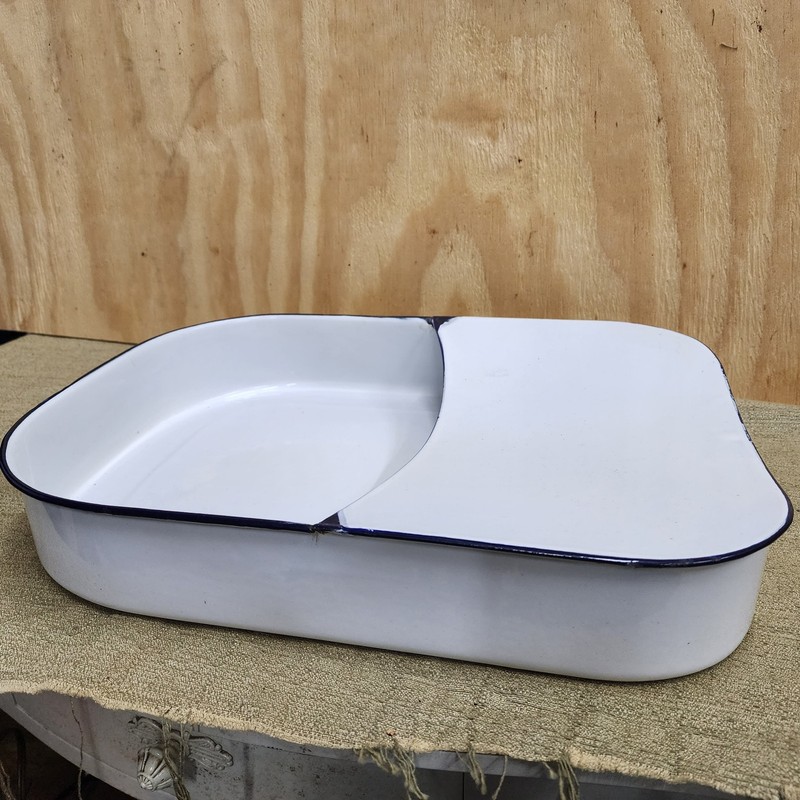 Vintage Enamel Bed Pan - Bedpan - White with Blue Trim - item #5498-4 gallery