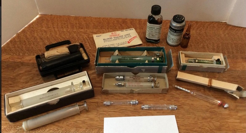 Vintage B-D YALE LUER-LOK, EISELE, IDEAL, APEX, GLASS SYRINGES, SNAKE BITE KIT