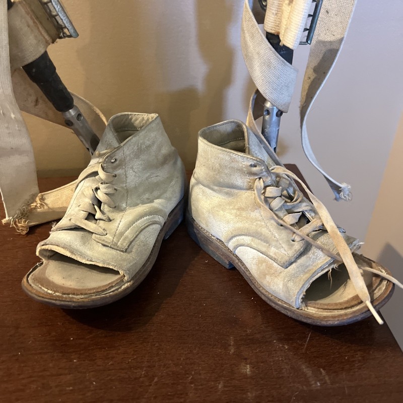 Vintage Childs Leg Braces Aluminum Metal Leather gallery