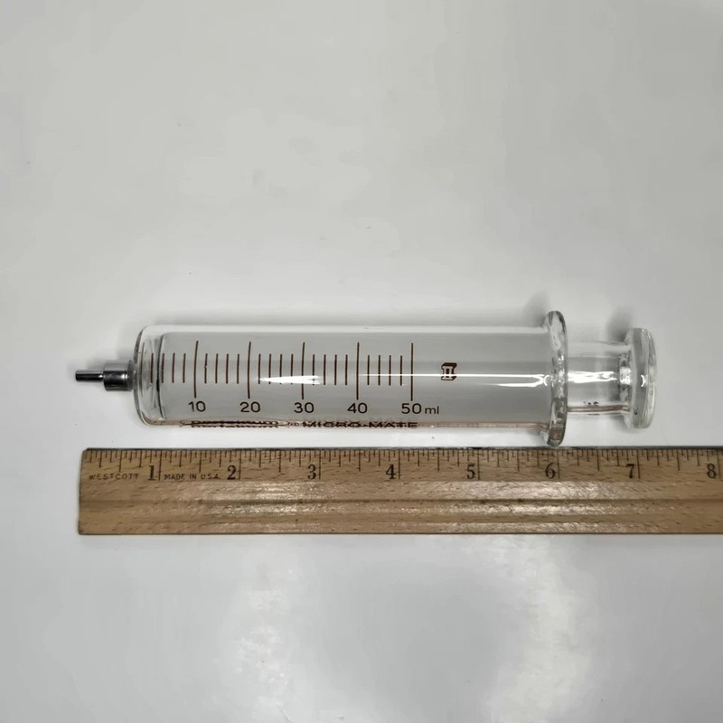 Vintage Glass Perfektum Micro-Mate Interchangeable 50cc Hypodermic Syringe + Box gallery