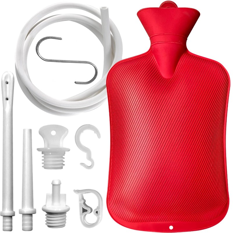 Enema Bag 2L Home Kit with 2 Tips,60 inch Long Silicone Hose, Red