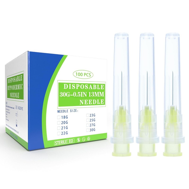 100 Pack 30 Gauge 1/2 Inch Dispensing Needle with Cap, Disposable Needles…