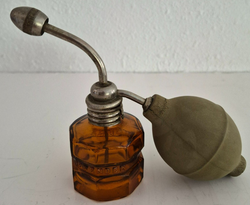 Vtg Rexall Drugstore Defender Throat & Nasal Amber Glass Bottle Atomizer Empty