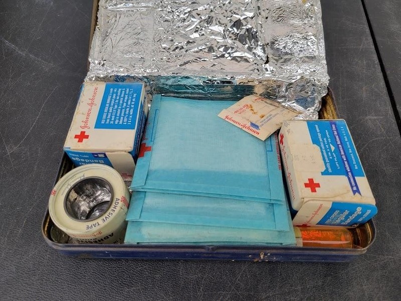 Vintage Johnson & Johnson First Aid Kit No 16 Metal Tin Blue USA Decor gallery