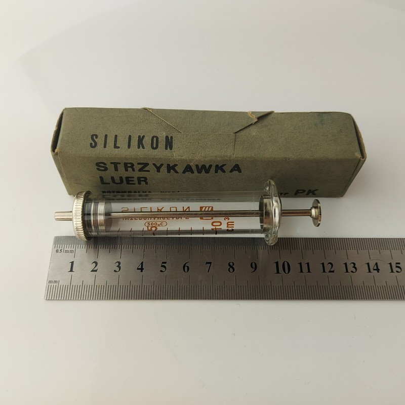 Vintage Glass Syringe 10 ml Interchangeable Silikon Polamed Poland #5678 gallery