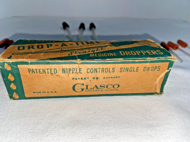 Antique 1930’s Drop - A - Time Medicine Droppers Original Box, Chicago, IL (NOS) gallery