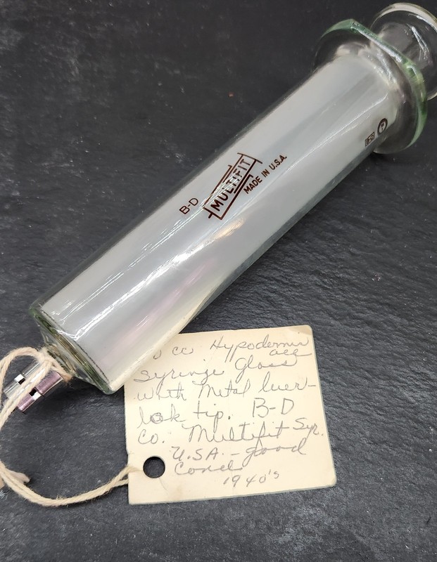 Vintage B-D Multifit Glass Hypodermic Syringe 50cc Medical Instrument c.1940s BD
