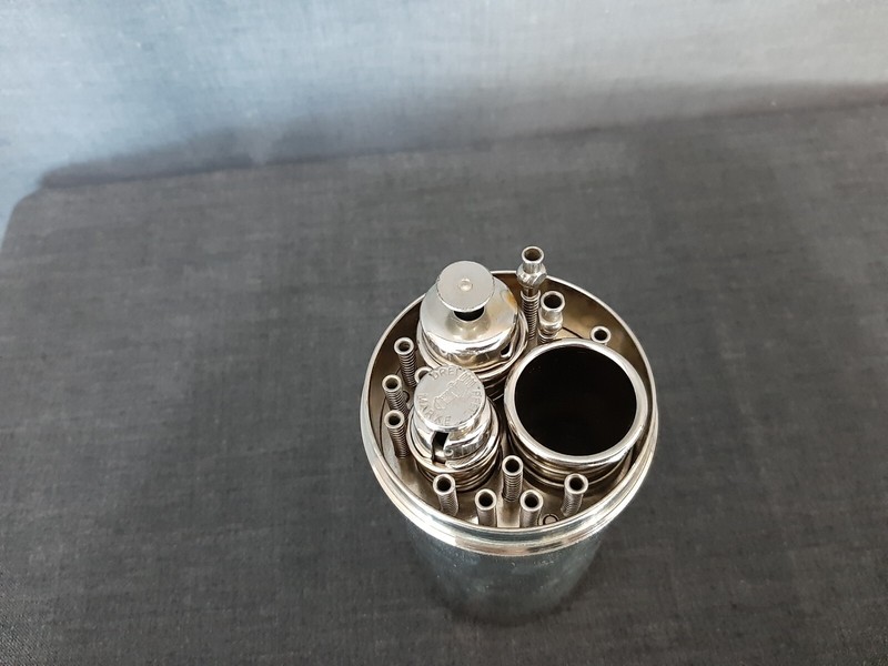 Vintage Very Rare Metal Round Medical Sterilizer for Syringes & Needles gallery