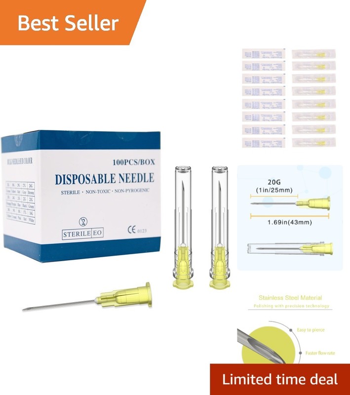 20 Gauge Luer Lock Needles - 100 Individually Packaged 1 inch Dispensing Needles