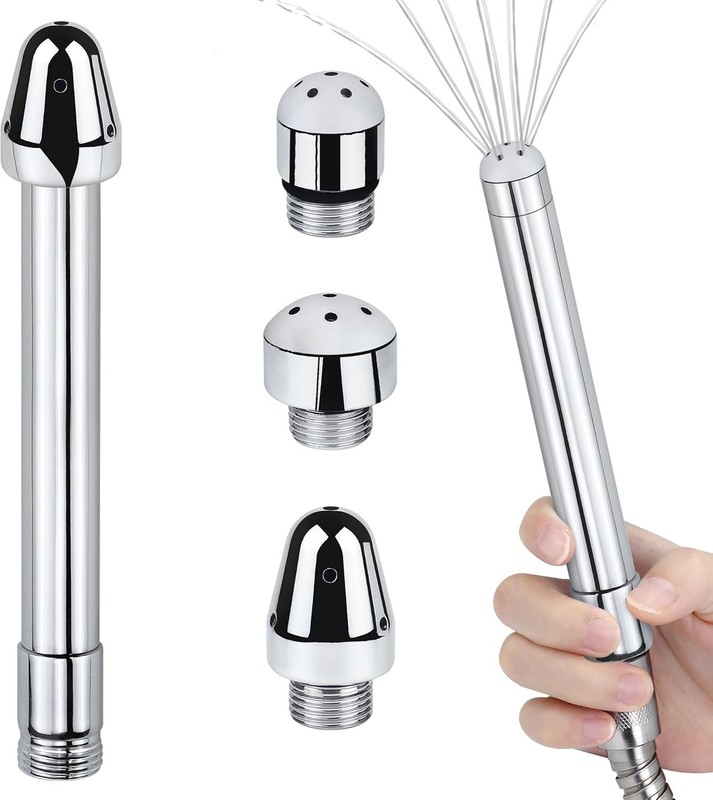 Aluminium 3 Shower Heads Water Nozzle Anal Douche Vaginal Cleaning Kit + Velvet