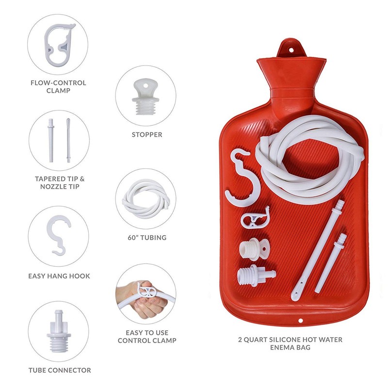 Rubber Douche / Enema Bag, Hot Water Bottle Combination 7 Piece Set, Red gallery