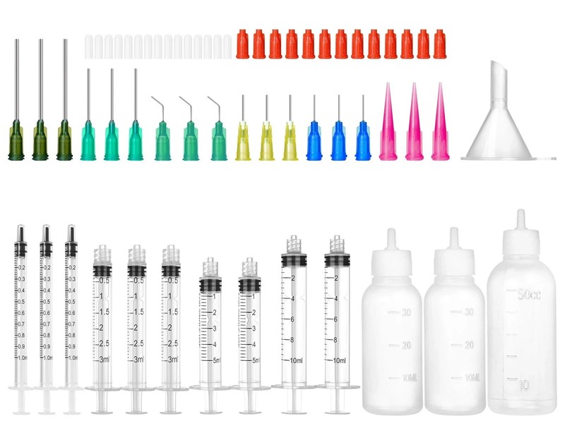 Glue Syringe Needle Tip Squeeze Bottles Set 1ml-3ml-5ml-10ml-30ml-50ml ..