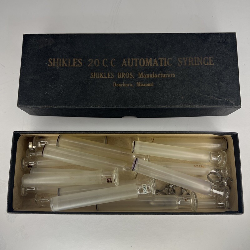 17 Vintage BBL Frosted Glass Plungers (Various Sizes) With Shikle Bros. Box